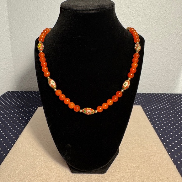 Vintage 1970s Carnelian and Cloisonné Beaded Women’s Necklace